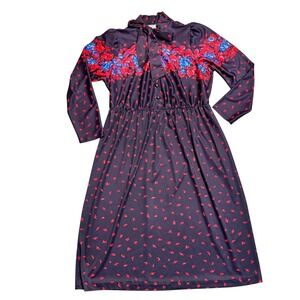 Vintage 70s Lucky Winner Floral‎ Print Long Sleeve Midi Dress Retro Medium M